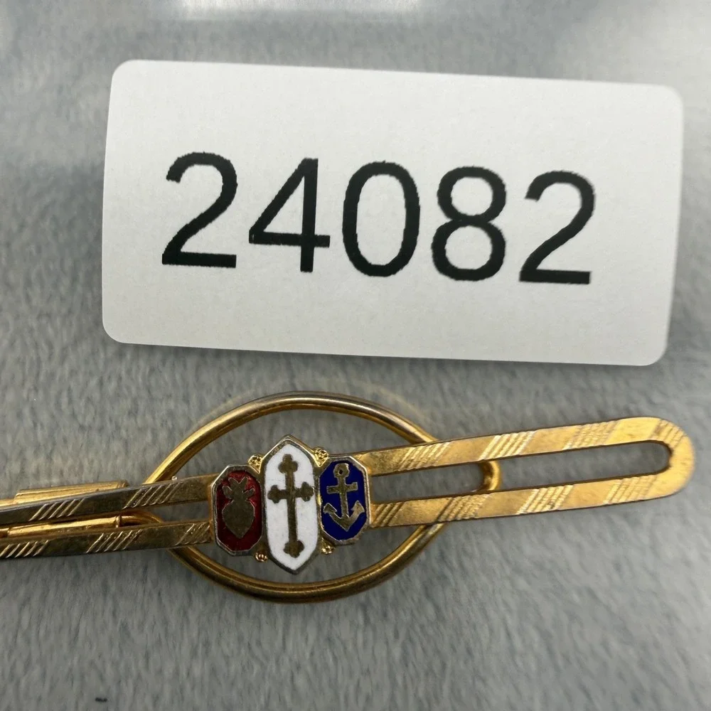 Vintage Tie Bar Gold Tone Religious Anchor Sacred Heart‎ Cross Dad Gift